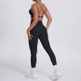 New cross-border European and American double-sided nylon tight-fitting cross-back sports yoga outfit set for running and fitness, two-piece set