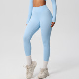 In-stock cross-border double-sided brushed tight-fitting breathable solid color training yoga wear eight-piece set for women's sports, running, and fitness