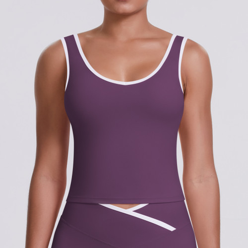 New cross-border color-blocked double-sided brushed tight-fitting breathable long sports vest for women, suitable for running, fitness, and yoga