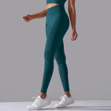 Cross-border European and American seamless knitted solid color high-waisted tight peach-butt-lifting yoga pants for sports, running, and fitness, nine-point length