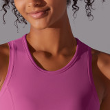 New double-sided nylon solid color tight-fitting tummy-covering round-neck sports vest for running, fitness, and yoga, long top for women