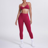Cross-border seamless solid color halter neck bra and long pants yoga outfit set, tight-fitting running and fitness two-piece set