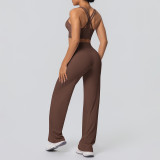 European and American cross-border seamless cross-back sports bra and casual butt-lifting wide-leg pants two-piece fitness yoga outfit for women