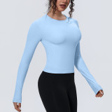 New cross-border sports top with a naked feel, waist-cinching, slim-fit, long-sleeved, breathable yoga shirt, running training fitness top for women