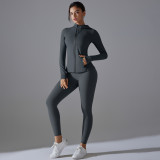 New style no-underwear required double-sided nylon yoga outfit set, solid color zippered hooded sports jacket, running and fitness set