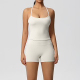 In-stock cross-border solid color double-sided brushed long tank top with beautiful back design, tight-fitting sports running fitness yoga wear for women