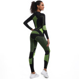 Custom-made seamless high-elastic long-sleeve ski suit shapewear set for women, suitable for sports, running, cycling, and yoga