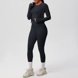 New European and American style cloud-feel brushed short-sleeve sports zip-up jacket, casual running butt-lifting yoga outfit three-piece set for women