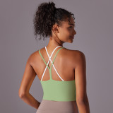 New solid color double-layer cross-back double-sided nylon brushed sports bra for running, fitness, and yoga for women