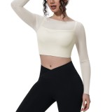 New cross-border solid color mesh double-layer breathable faux two-piece long-sleeve casual sports running fitness yoga top