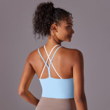 New solid color double-layer cross-back double-sided nylon brushed sports bra for running, fitness, and yoga for women
