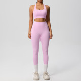 European and American cross-border yoga double-sided brushed vest with shockproof pocket pants, Pilates running fitness yoga two-piece set