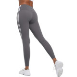New cross-border striped fitness tight high-waisted peach butt-lifting hot pants with color contrast, breathable sports running yoga pants for women