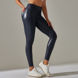 Clearance Sale: European and American Style Pocket PU Leather Pants, Tummy Control, Slim Fit, High Waist Yoga Pants, Shaping and Butt-Lifting Cropped Pants