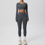 New cross-border European and American solid color double-sided brushed breathable tight-fitting yoga outfit set for sports, running, and fitness, eight-piece set
