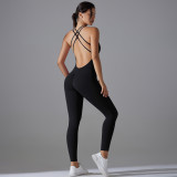 Cross-border European and American butt-lifting yoga wear, quick-dry, tight-fitting running sports jumpsuit with cross-back design and no awkward lines