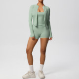 New cross-border solid color brushed fabric breathable strap yoga outfit set, three-piece running and fitness sportswear for women