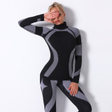 In-stock European and American internet celebrity seamless knit sexy striped quick-dry yoga long-sleeve top for sports, running, and fitness