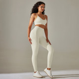 Cross-border European and American seamless knit solid color back-shaping, tummy-control, butt-lifting underwear yoga outfit with running and fitness cropped pants
