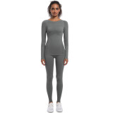 New cross-border seamless high-waisted ski suit shapewear set for women, suitable for sports, running, cycling, and yoga with long sleeves