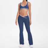 New cross-border double-sided brushed contrasting color tight-fitting breathable cross-over wide-leg yoga outfit for women for sports, running, and fitness