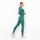 Cross-border European and American seamless yoga outfit for women, crescent-shaped tight-fitting elastic long-sleeve running and fitness sports set for women