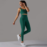 Cross-border European and American seamless knitted solid color polka dot high-elastic tight-fitting breathable yoga outfit set for running and fitness two-piece set
