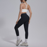 Cross-border double-sided nylon solid color cross-back tight-fitting nude-feel sportswear set for running, fitness, and yoga