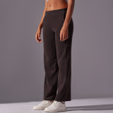 Clearance!Solid color corduroy ribbed casual pocket straight-leg pants, high-waisted, drapey, suitable for sports, running, and yoga, cropped length