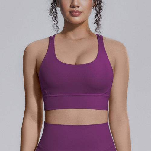 New nylon-spandex sports bra with beautiful back design, cross-tight yoga vest, shockproof, naked-feel fitness tight top