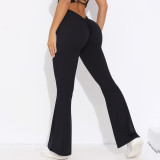 Custom-made brushed V-waist high-waisted butt-lifting loose casual wide-leg cropped pants for running, fitness, and yoga