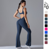 New cross-border solid color back-enhancing, hip-lifting, long slim-fit wide-leg jumpsuit for sports, running, fitness, and yoga