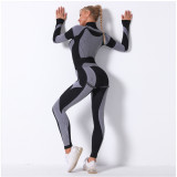 European and American internet celebrity seamless knitted long-sleeve yoga set for women, breathable, moisture-wicking, long-sleeve sports running fitness pants