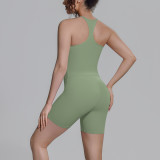 New cross-border double-sided nylon solid color racerback short two-piece sports running fitness yoga outfit for women
