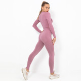 Cross-border European and American seamless yoga outfit for women, crescent-shaped tight-fitting elastic long-sleeve running and fitness sports set for women