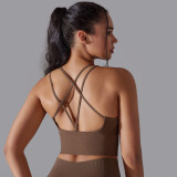 Cross-border European and American solid color cross-back sports bra, tight-fitting, shockproof, high-intensity yoga fitness bra for women
