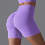 European and American cross-border seamless solid color yoga shorts, tight-fitting running and fitness yoga wear, high-waisted butt-lifting peach-shaped sports pants