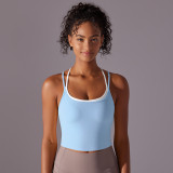 New solid color double-layer cross-back double-sided nylon brushed sports bra for running, fitness, and yoga for women