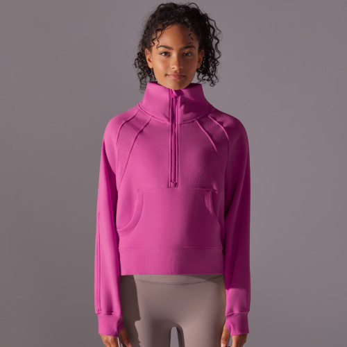 New solid color autumn and winter sweatshirt, loose fit, fleece-lined, warm, yoga casual jacket, outdoor sports loose long-sleeve top