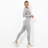 Cross-border European and American seamless yoga outfit for women, crescent-shaped tight-fitting elastic long-sleeve running and fitness sports set for women