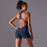 New cross-border solid color high-intensity nude-feel tight-fitting sports backless one-piece yoga suit, tight-fitting running and fitness wear