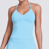 Cross-border seamless knitted solid color sexy backless tank top for running, fitness, and yoga for women