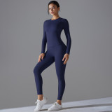 New solid color double-sided brushed high-elastic high-waisted tight-fitting butt-lifting training yoga outfit set for women, suitable for running and fitness