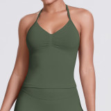Cross-border seamless knitted solid color sexy backless tank top for running, fitness, and yoga for women