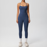 New cross-border European and American solid color double-sided brushed breathable tight-fitting yoga outfit set for sports, running, and fitness, eight-piece set