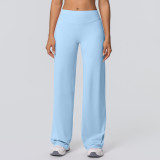 New cross-border double-sided brushed solid color high-waisted loose breathable yoga wide-leg pants for running and fitness yoga bell-bottom pants