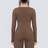 New cross-border seamless two-piece solid color long-sleeve T-shirt top, tight-fitting sports running fitness yoga wear
