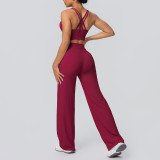 European and American cross-border seamless cross-back sports bra and casual butt-lifting wide-leg pants two-piece fitness yoga outfit for women