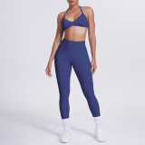 Cross-border seamless solid color halter neck bra and long pants yoga outfit set, tight-fitting running and fitness two-piece set