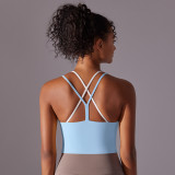 New solid color double-layer cross-back double-sided nylon brushed sports bra for running, fitness, and yoga for women